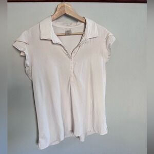 CALIA Cream Ribbed Button Down Golf Shirt – Lightweight Short Sleeve Top